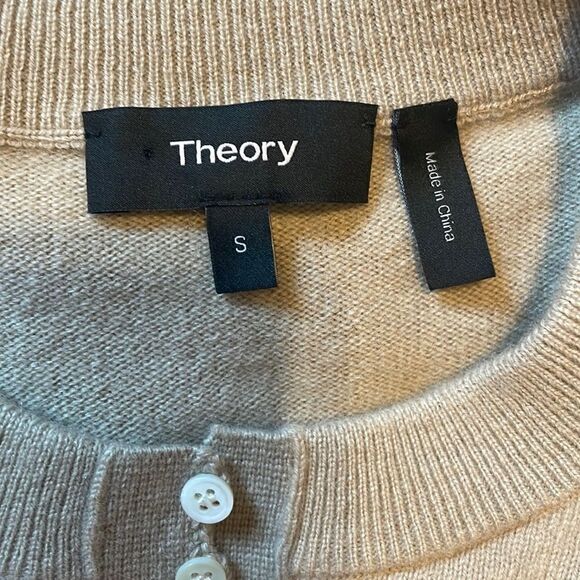 Theory Button Placket Henley Cashmere Sweater Pale Sand S - Picture 5 of 8